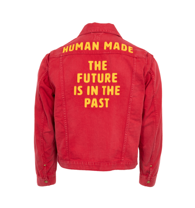 Image 2 of 4 - RED - HUMAN MADE Zip Up Work Jacket featuring short zip-up work jacket with a chain embroidered graphic and heart embroidery on the front details. 
