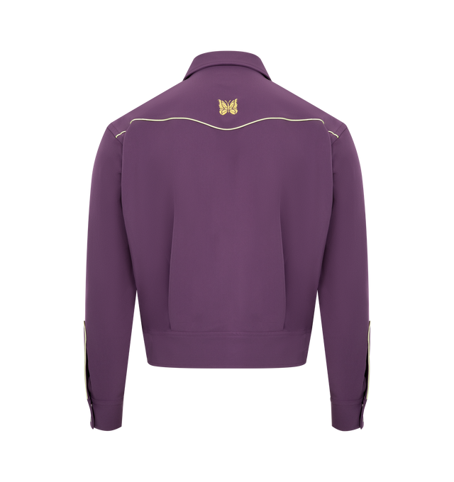 Image 2 of 3 - PURPLE - NEEDLES Piping Cowboy Jacket featuring snap button closure, piping details at yoke and cuffs, embroidered logo at chest and rear and two side pockets. 89% polyester, 11% polyurethane. Made in Japan.
