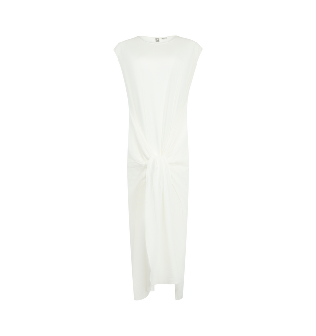 Image 1 of 2 - WHITE - TOTEME Tie-Waist Jersey Dress featuring relaxed fit, a wrap belt that can be loosely tied or worn undone for drape, organic cotton, falls in a straight, full-length line with a crew neck and rounded cap sleeves. 100% organic GOTS cotton.