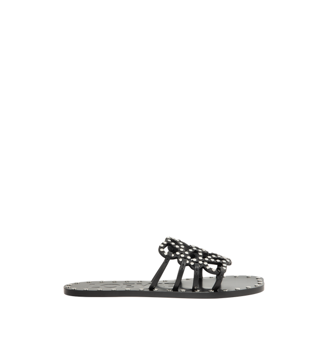 Image 1 of 4 - BLACK - LOEWE PAULA'S IBIZA Petal Anagram Slide in vegetable-tanned calfskin and metallic studs featuring a cut-out Anagram upper with hand-stitched seams, a petal toe shape and studs with a silver finish. 5mm heel. Vegetable calfskin. Made in Italy.
