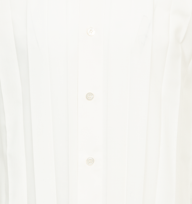 Image 3 of 4 - WHITE - ISSEY MIYAKE Edge Shirt featuring hand-pleated polyester broadcloth shirt, spread collar, button closure, dropped shoulders and vented side seams. 100% polyester. Made in Philippines. 
