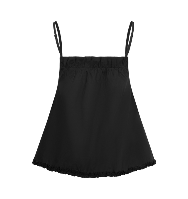 Image 3 of 6 - BLACK - DEIJI STUDIOS Yoke Set featuring relaxed babydoll top, straight neckline with button closure, gathered yoke seam, lettuce frill hem detail and fine, adjustable straps pairs back with an easy pull on short featuring double button detailing, elastic waistband and baby lock lettuce frill hem. 100% organic cotton poplin.