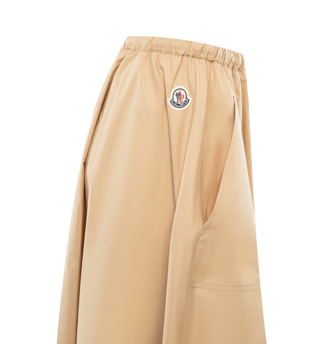 Image 3 of 3 - BROWN - MONCLER Poplin Skirt featuring elastic waistband, drawstring fastening and patch pockets. 100% cotton. 