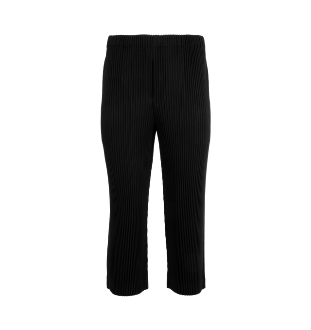 Image 1 of 6 - BLACK - ISSEY MIYAKE August Pant featuring a short length, pockets on both sides, draw cord at the waist and a button-fly design. 100% polyester. Made in the Philippines.