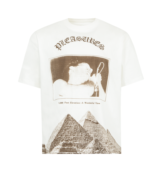 Image 1 of 2 - WHITE - PLEASURES Elevation Heavyweight Cotton Graphic T-Shirt featuring crewneck, short sleeves and graphic throughout. 100% cotton.