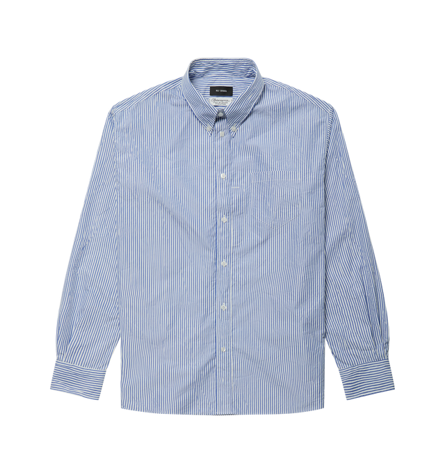 Image 1 of 2 - BLUE - WILLY CHAVARRIA Veterano Striped Cotton-Blend Shirt featuring a relaxed fit, a striped cotton-blend, elongated silhouette, structured button-down collar and button cuffs. 75% cotton, 25% polyester. Made in Portugal.