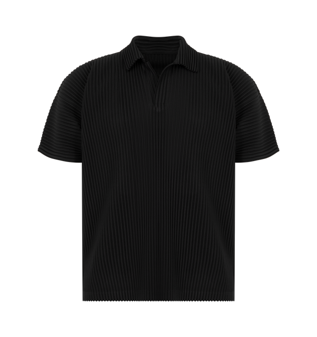 Image 1 of 2 - BLACK - Issey Miyake Mens Polo Shirt is crafted from lightweight quick-drying polyester. Features a regular collar, short sleeves, and a comfortable, portable silhouette. Main Material: 100% Polyester. Made in Japan.