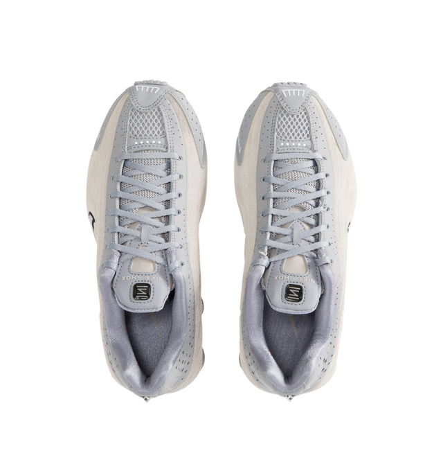 Image 5 of 5 - GREY - NIKE Shox R4 Sneaker featuring suede and leather upper, laser perforations, lace up closure, Nike Shox columns and circular Waffle outsole