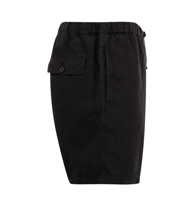 Image 3 of 3 - BLACK - 120% LINO Linen Drawstring Shorts featuring relaxed fit, straight leg, drawstring waistband, side pockets and rear flap pocket. 100% linen.