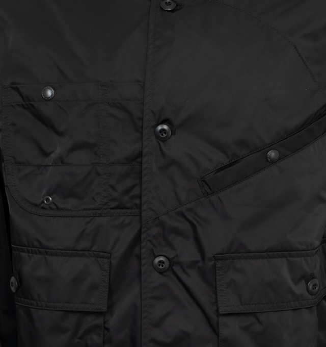 Image 3 of 3 - BLACK - JUNYA WATANABE Pocket Shirt featuring multiple front pockets, adjustable buttoned cuffs and curved hem. 100% polyester. Made in Japan.