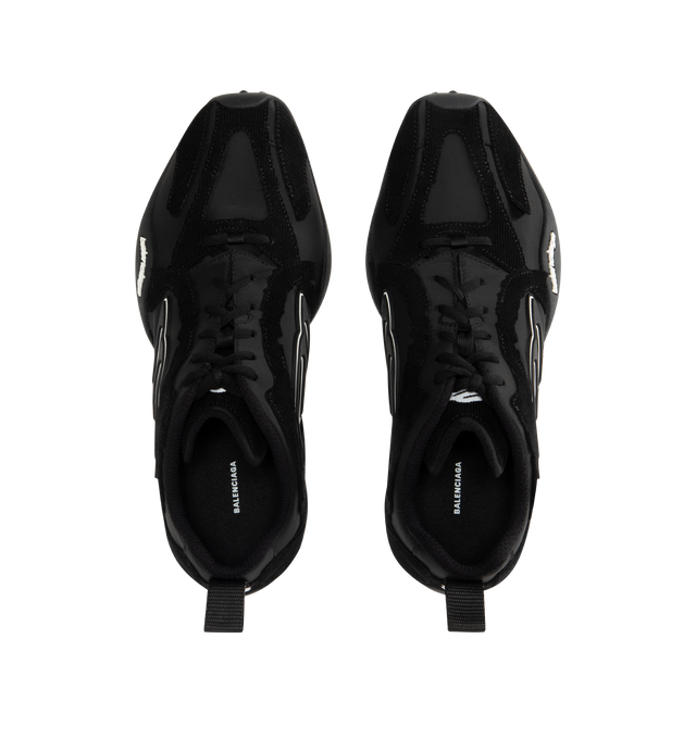 Image 5 of 5 - BLACK - BALENCIAGA Monday Ultra Sneaker featuring worn-out effect, Balenciaga logo embossed on the exterior, 3B sports icon artwork embroidered on the tongue, 3B sports icon artwork in rubber on each side, unity logo embroidered at the back of the heel, debossed size at the back of the heel and back pull-on tab. Upper: cotton, polyester. Sole: rubber.