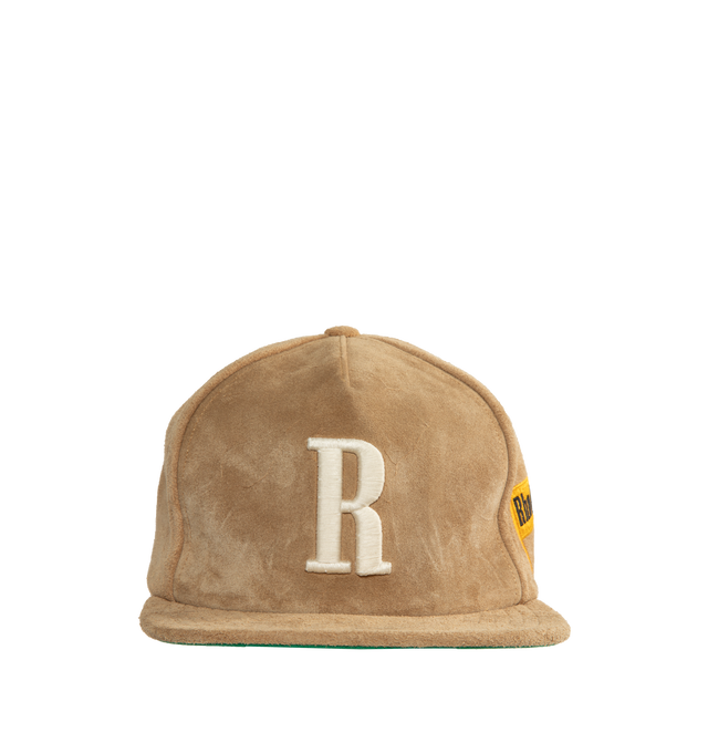 Image 1 of 2 - BROWN - RHUDE Suede R Crown Cap featuring suede fabric, flat peak, adjustable back and embroidered branding. 