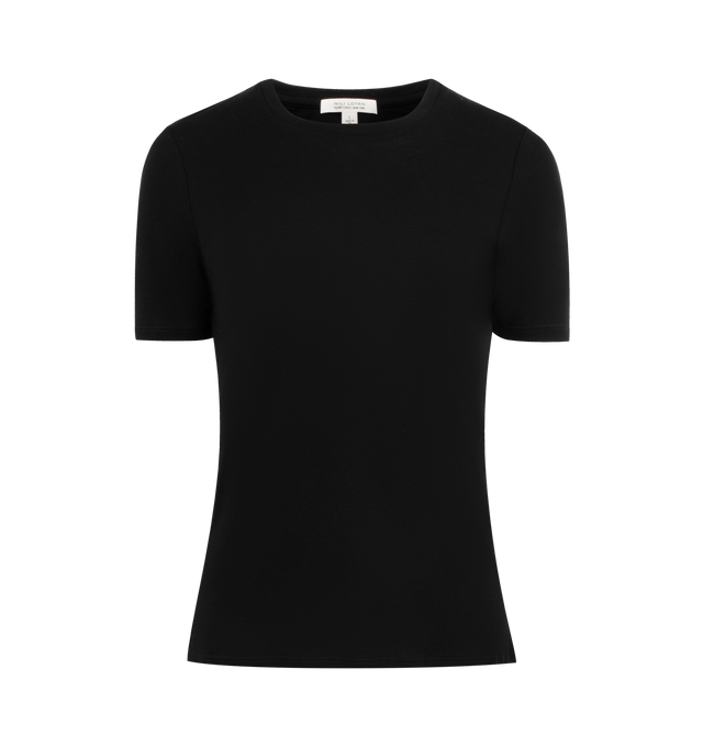 Image 1 of 2 - BLACK - NILI LOTAN Elin Tee featuring Lightweight crewneck tee in American cotton. Slim body. Self trim at neck. Top stitch detail at neck. Interior binding at shoulder and back neck. Cover stitch at hem and sleeve. 100% cotton. Made in USA.