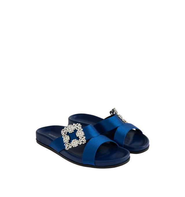 CHILANGHI SATIN JEWEL BUCKLE FLAT MULES