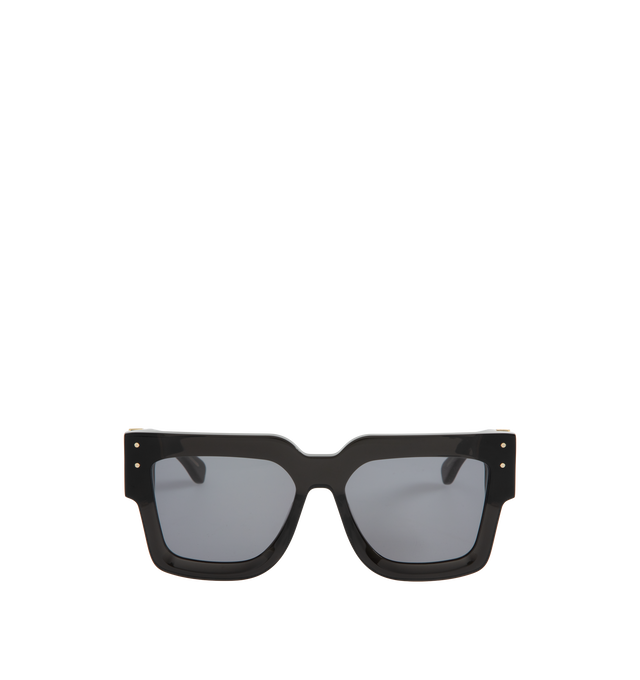 Image 1 of 3 - BLACK - Amiri Jumbo MA Sunglasses have square frames, gradient lenses, integrated nose pads, logo hardware, and exposed wire cords. 100% acetate. Made in Japan.