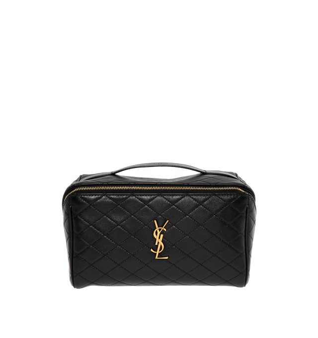 Image 1 of 3 - BLACK - SAINT LAURENT Gaby Vanity Case featuring zip around closure, quilted overstitching, leather top handles, two main compartments and on zip pocket. 8.3 X 5.1 X 5.1 inches. 100% lambskin.  