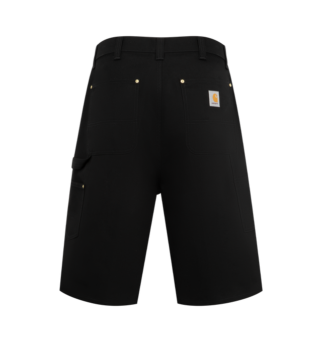 Image 2 of 3 - BLACK - CARHARTT WIP OG Single Knee Denim Shorts featuring non-stretch organic cotton denim shorts, belt loops, five-pocket styling, zip fly, patch pocket and hammer loop at outseam, logo patch at back pocket and logo-engraved gold-tone hardware. 100% cotton.
