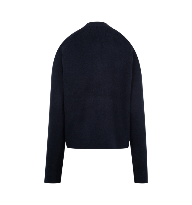 Image 2 of 2 - NAVY - TOTEME Hammered Button Cardigan featuring relaxed fit, hammered shank buttons on the placket and pockets, buttoned placket and patch pockets. 99% RWS wool, 1% elastane.