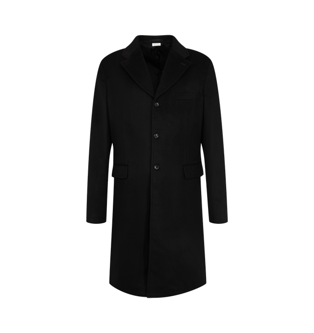 Image 1 of 3 - BLACK - Comme des Garons Homme Plus Men's Wool Single Breasted Coat is crafted from a luxurious blend of wool, cashmere, and cupro and features a classic single-breasted silhouette with refined tailoring. Main Material: Wool, Cashmere, and Cupro. Made in Japan.