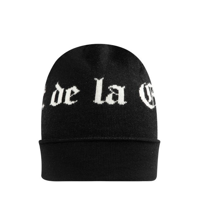 Image 1 of 3 - BLACK - GALLERY DEPT. Barrio Beanie featuring wool knit, French DPT. logotype in old english font and fold up brim. 100% wool. Made in Italy.
