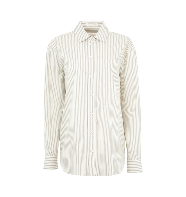 Image 1 of 2 - WHITE - THE ROW Gavina Shirt featuring button-down closure, sharp collar and buttoned cuffs, relaxed silhouette and cotton poplin fabric. 100% cotton. Made in Italy.