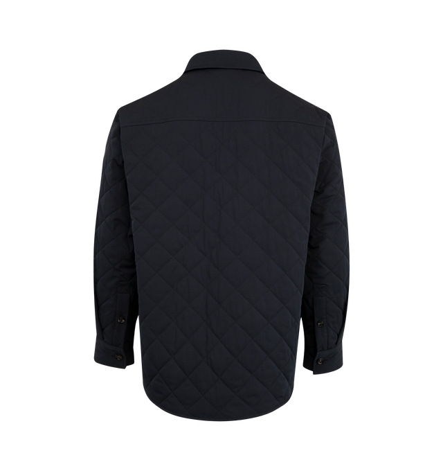 Image 2 of 3 - BLACK - BOTTEGA VENETA Quilted Cotton Overshirt featuring lightweight matte technical cotton with Intrecciato suede patch, water-repellent, button closure, lined and regular fit. 79% cotton, 21% polyamide. Made in Italy.