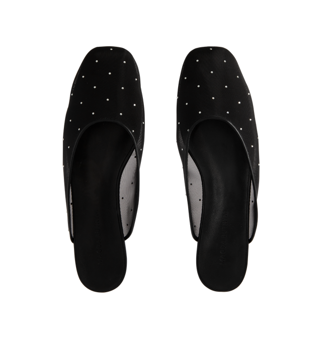 Image 4 of 4 - BLACK - MAGDA BUTRYM Crystal Mesh Flat Mules featuring a delicate mesh design adorned with crystals. Upper: 100% Pa. Insole, Sole: 100% Calf Leather.