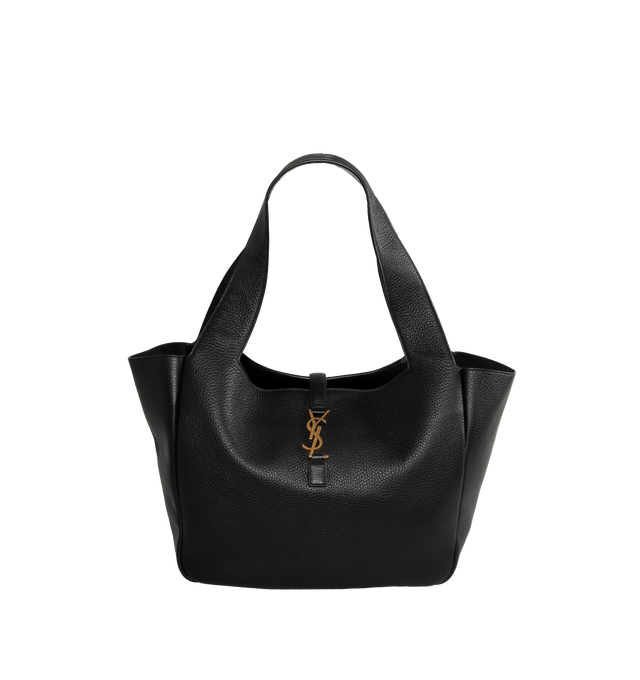 Image 1 of 3 - BLACK - SAINT LAURENT Bea Shop Bag featuring leather tab closure, suede lining, inner zip pocket and inner ties to collapse or expand the sides. 19.7 X 11 X 7.1 inches. 100% deerskin. Made in Italy.