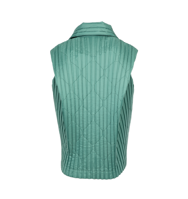 Image 2 of 4 - GREEN - ISSEY MIYAKE Padded Pleats Vest featuring zip front closure, collar, sleeveless and padded pleated fabric. 100% polyester. 