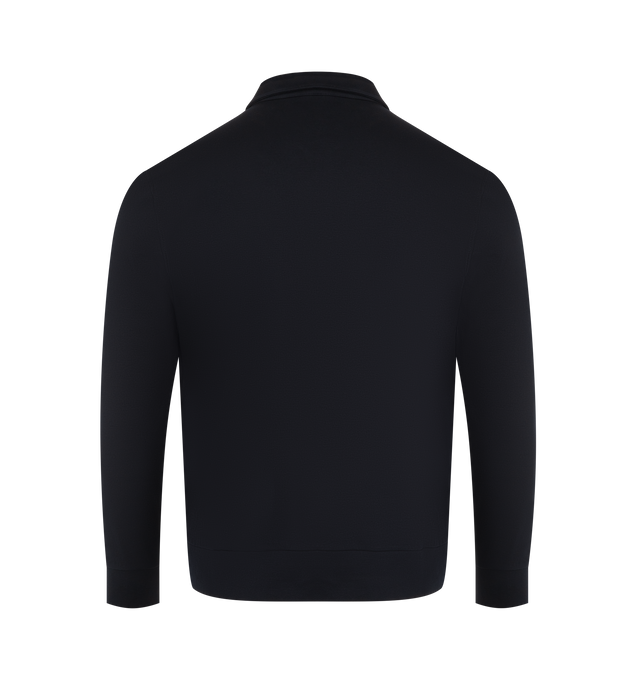 Image 2 of 3 - NAVY - MONCLER Half-Zipper Sweatshirt featuring cotton and nylon blend double jersey, collar, long sleeves, chest pocket, zipper closure and leather logo details. 90% cotton, 10% polyamide/nylon.