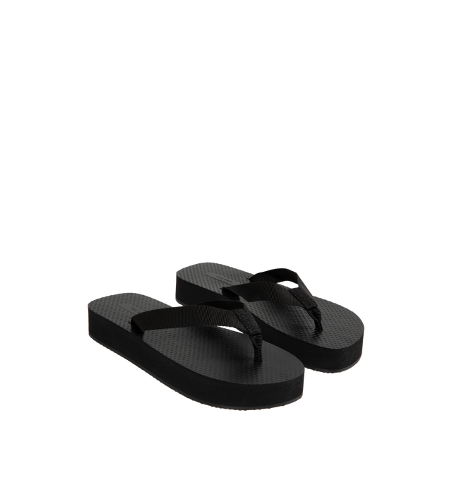 Image 3 of 5 - BLACK - The Row Platform flip-flop sandal in cotton grosgrain with textured footbed and lightweight rubber sole. 66% Cotton, 34% Viscose, synthetic sole. Made in Italy.