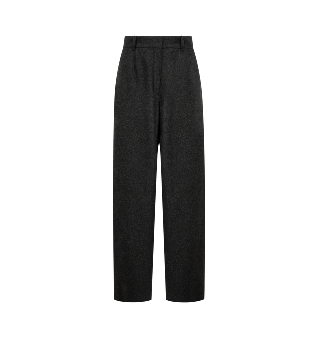 Image 1 of 3 - GREY - TOTEME Wide Flannel Trousers featuring belt loops, side and back pockets, zipper fly, a wide, straight silhouette that tapers gently towards the hem, tailored from extra-light and soft mlange flannel with a structured waistband, dropped rise and flat front with precise darting. 70% viscose, 30% wool.