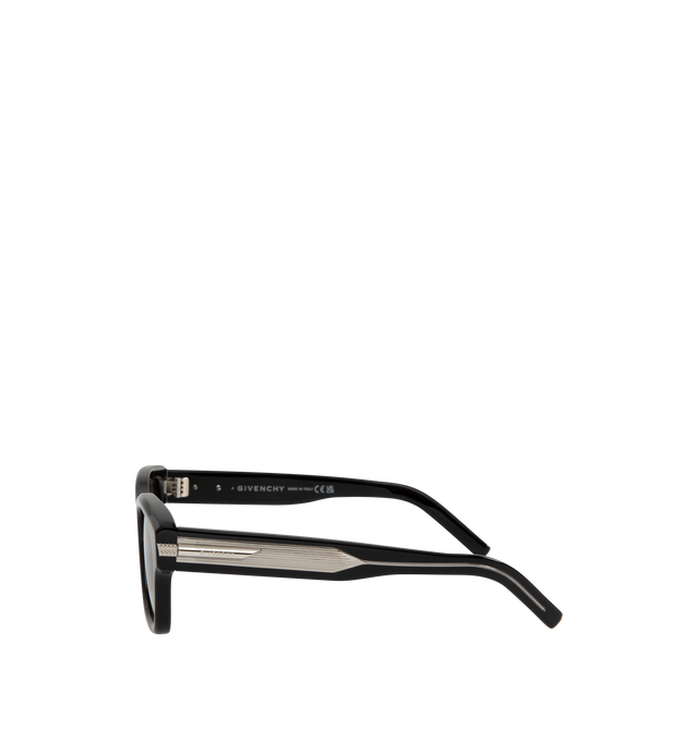 Image 2 of 3 - BLACK - GIVENCHY GV One Acetate and Nylon Rectangle Sunglasses featuring a logo signature on the lock detail of the functional temple hinges, solid-colored lenses, saddle nose bridge, tapered arms and curved temple tips. Acetate/nylon. 100% UVA/UVB protection. Made in Italy.