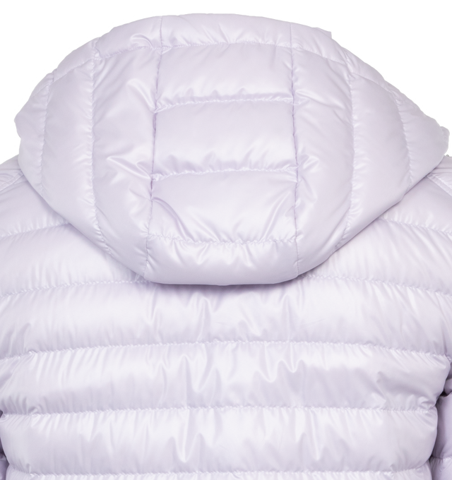 Image 5 of 5 - PURPLE - MONCLER Lauros Short Down Jacket featuring polyester lining, down-filled, detachable hood, collar with snap button closure, zipper closure, zipped pockets and adjustable cuffs and hem. 100% polyester. Padding: 90% down, 10% feather. 