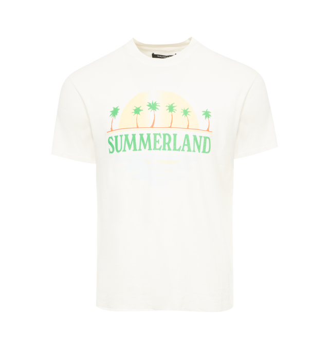 Image 1 of 2 - WHITE - NAHMIAS Summerland Sunset T-shirt featuring ribbed crewneck, short sleeves and graphic printed on front. 100% cotton.  