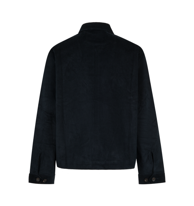 Image 2 of 2 - BLUE - Wales Bonner Men's Drew Jacket is crafted from thick cotton corduroy and presented in a rich navy finish. Designed with a substantial, textured construction, this designer jacket reflects Wales Bonner's refined approach to classic menswear and heritage-inspired materials. Finished with a viscose and wool-blend lining and pure cotton pocket lining for added comfort and structure. Main Material: 100% Cotton. Lining: 85% Viscose, 15% Wool. Pocket Lining: 100% Cotton.