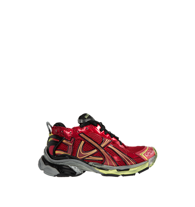 Image 1 of 5 - RED - BALENCIAGA Runner Sneakers featuring lace-up closure, pull-loop at heel collar, logo rubberized at heel tab, textured foam rubber midsole and treated rubber outsole. Upper: textile, synthetic, rubber. Sole: rubber. Made in China.