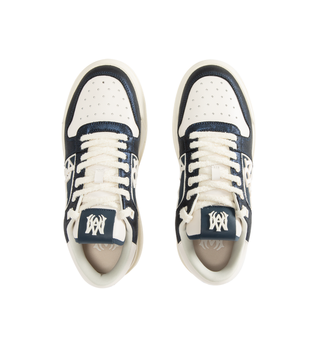 Image 5 of 5 - NAVY - AMIRI Classic Low Sneakers featuring low-to, perforated detailing throughout, logo bonded at padded tongue, padded collar, logo appliqu at sides, logo bonded at heel counter, mesh lining and treaded rubber sole. Upper: leather. Sole: rubber.