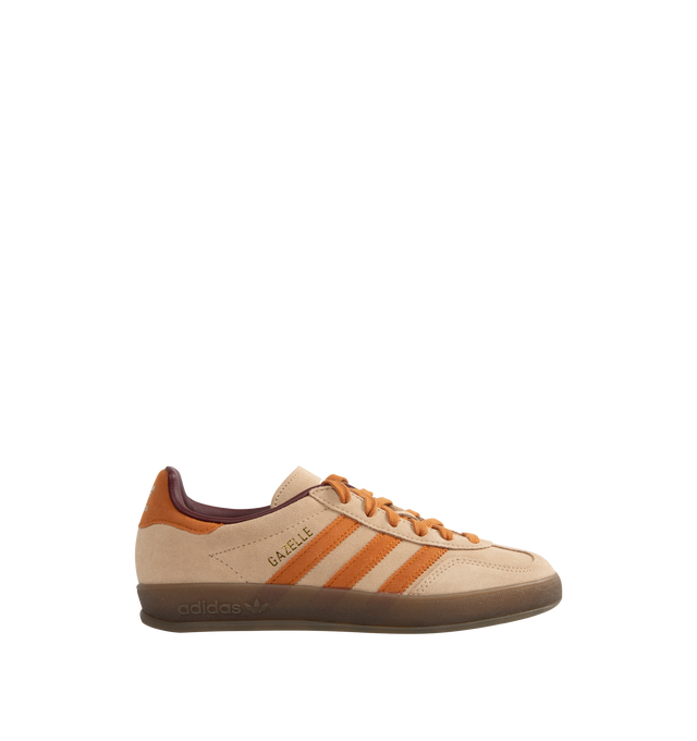 Image 1 of 5 - NEUTRAL - Adidas Gazelle Indoor Sneakers are a lace-up style with leather upper and overlays, gum outsoles and textile linings. Unisex style in men's sizes.
