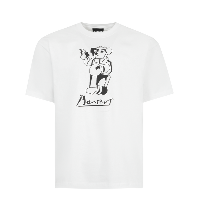 Image 1 of 2 - WHITE - MARKET Cubism Bear Graphic T-Shirt featuring crewneck, short sleeves, boxy fit and graphic on front. 100% cotton.
