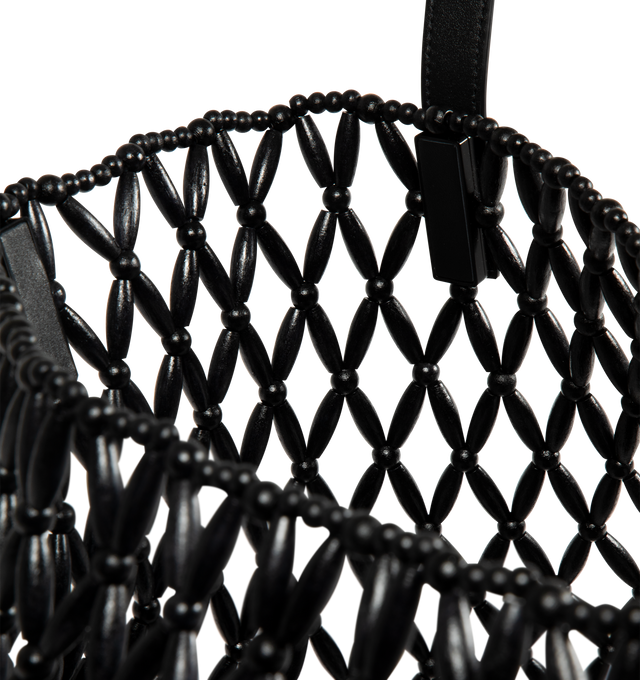 Image 4 of 4 - BLACK - SAINT LAURENT Beaded Shopping Bag featuring a distinct, unlined, and handcrafted design, two leather flat handles and a detachable leather keychain accessory. 35 cm x 29 cm x 25 cm. 100% wood beads. Made in Italy.