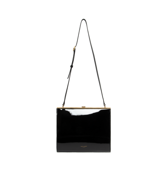 Image 1 of 3 - BLACK - SAINT LAURENT Small Le Anne-Marie Shoulder Bag with patent leather exterior, smooth leather lining, top clasp closure, one main compartment with single interior flat pocket, adjustable top shoulder strap and gold-tone hardware. Measures 8.25" W x 6.5" H x 1.5" D with with a 13.5" drop shoulder strap. 90% calfskin leather, 10% metal. Made in Italy. 