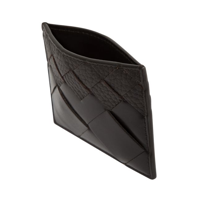 Image 3 of 3 - BROWN - BOTTEGA VENETA Intrecciato Credit Card Case featuring intrecciato calf leather card case with degrad effect, three card slots and one central pocket. 3.1" x 4.1" x 0.2". Calfskin. Made in Italy.