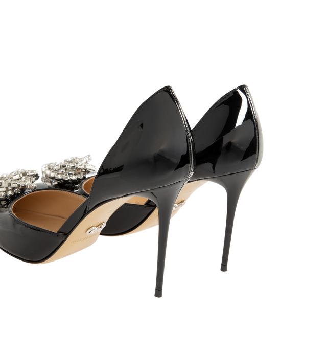Image 3 of 4 - BLACK - Mach & Mach Women's Galaxy 95 D'Orsay Pumps are crafted from patent leather and feature an elegant D'Orsay silhouette with a pointed toe. Designed with a crystal-embellished Galaxy buckle detail, slip-on construction, leather lining, and a 95mm stiletto heel for a refined statement finish. Main Material: Patent Leather.