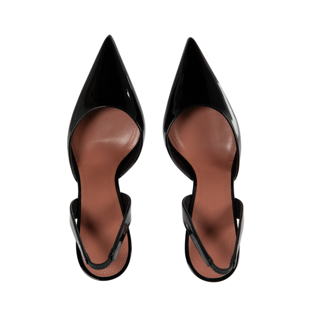 Image 4 of 4 - BLACK - AMINA MUADDI Holli Patent Slingback featuring pointed toe, branded insole, elasticated slingback strap and high stiletto flared heel. 95MM. 100% leather.  
