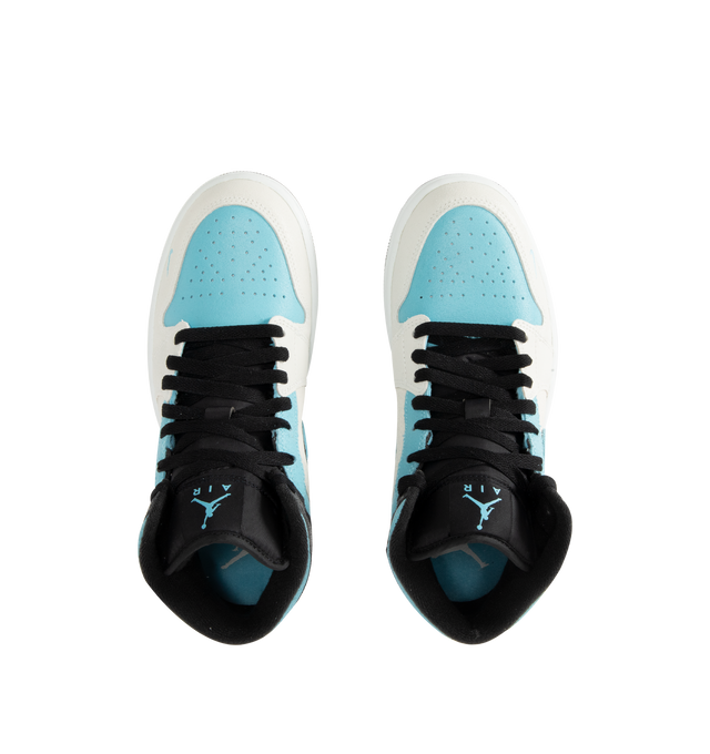 Image 5 of 5 - BLUE - JORDAN Air Jordan 1 Mid SE Sneaker featuring a mid-cut iteration of the iconic Air Jordan 1, suede upper, suede overlays, suede swoosh, nylon mesh tongue with "AIR JORDAN" tongue tag, "WINGS" logo on the side, rubber midsole and rubber outsole.