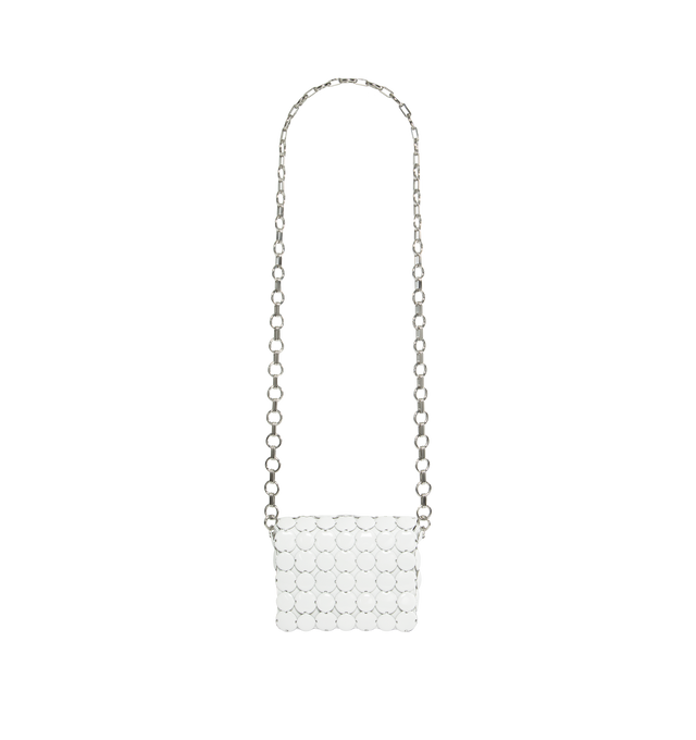 Image 2 of 3 - WHITE - RABANNE Button Flap Shoulder Bag featuring front flap with magnetic closure and fixed metal chain strap 85% brass, 15% zamak. 