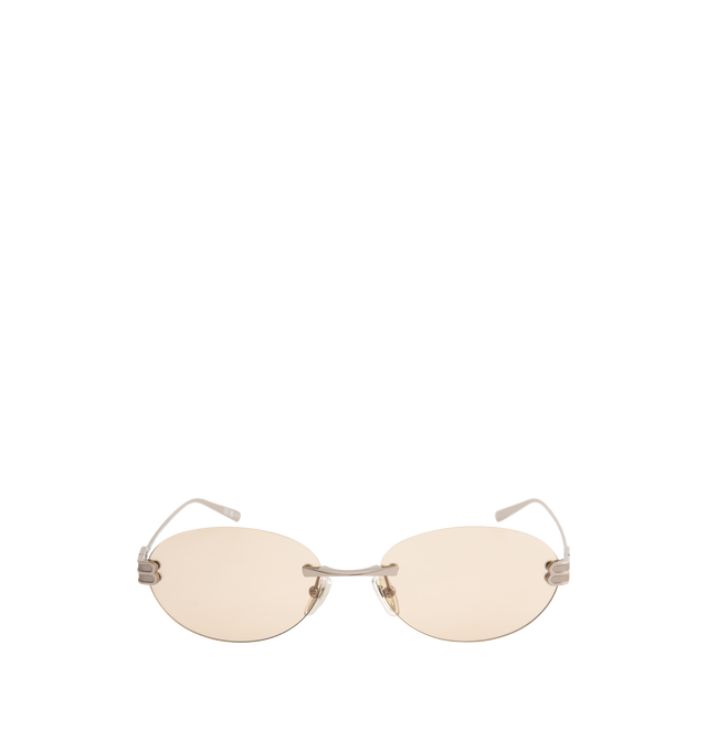 Image 1 of 3 - SILVER - BALENCIAGA Gossip Oval AF Sunglasses featuring full metal temples and rimless frame, oval shape, adjusted fit, hidden hinges within the BB logo and adjustable nose pads with BB logo. 100% UVA/UVB protection. Made in Japan.
