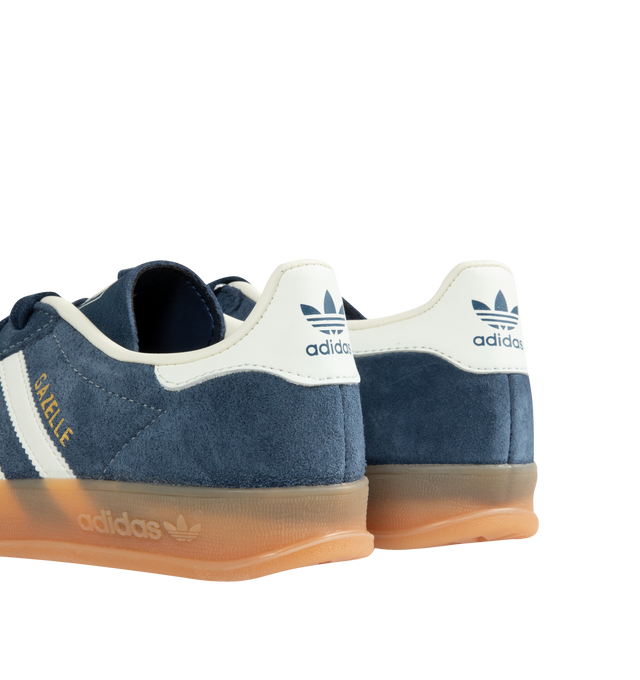 Image 3 of 5 - NAVY - Adidas Gazelle Indoor Sneakers are a lace-up style with suede uppers and gum outsoles. Textile linings. Unisex style in men's sizes.