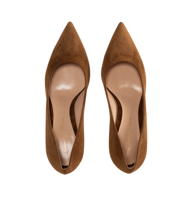 Image 4 of 4 - BROWN - GIANVITO ROSSI Gianvito Pump featuring 70mm stiletto heel, pointy toe and slip on style. Heel height: 2.8 inches. 100% suede.